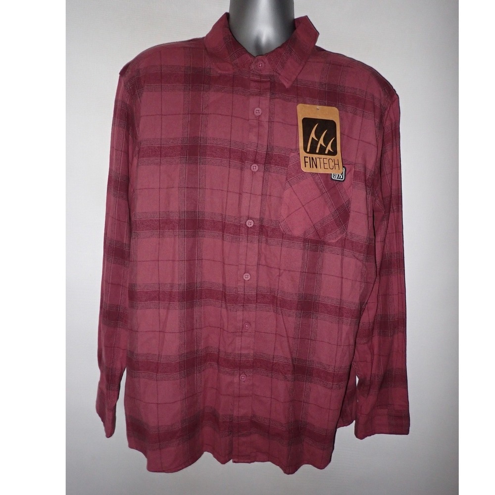 Fintech Woodsman Men's Long Sleeve Plaid Flannel Button Down Shirt Burgundy XL